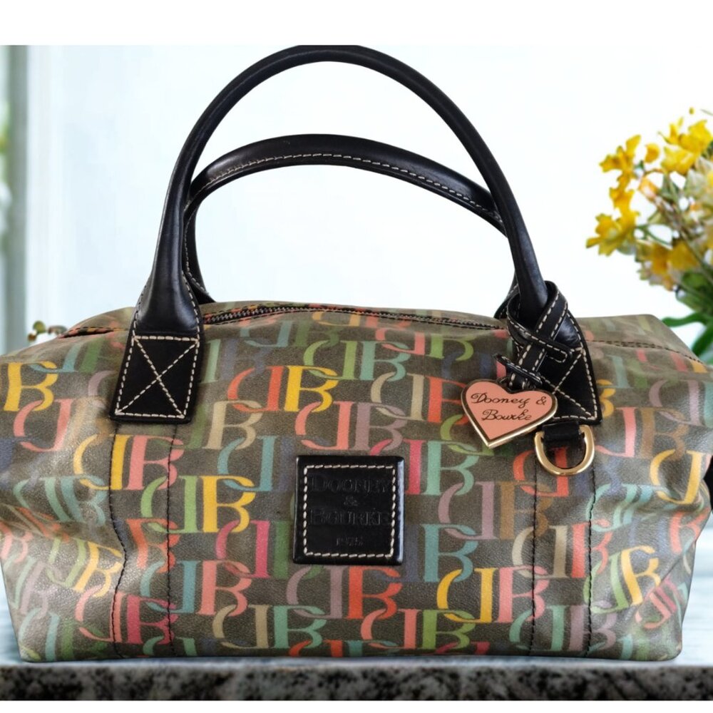 Dooney & Bourke Multicolor Logo Satchel with Black Handles